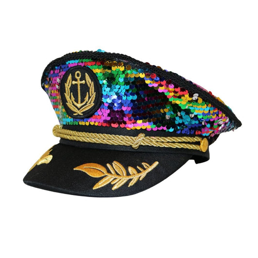 Trippy Captain Rainbow Sequin Captain Hat